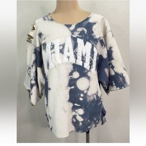 Vintage Distressed Miami Embroidered Tie Dye Bleached Oversized Sweater M L